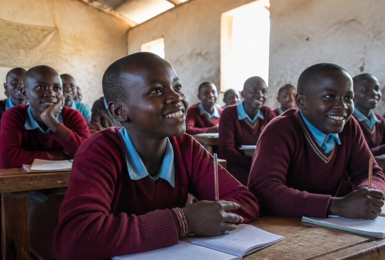 Schoolchildren learning in a rural classroom in northern Kenya